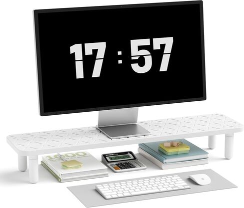 AFOOYO Dual Monitor Stand For Desk,31 Inch Adjustable Wood Computer Riser Desktop Storage Stand For Computer,Laptop,Printer,TV,White Scroll in Saudi Arabia