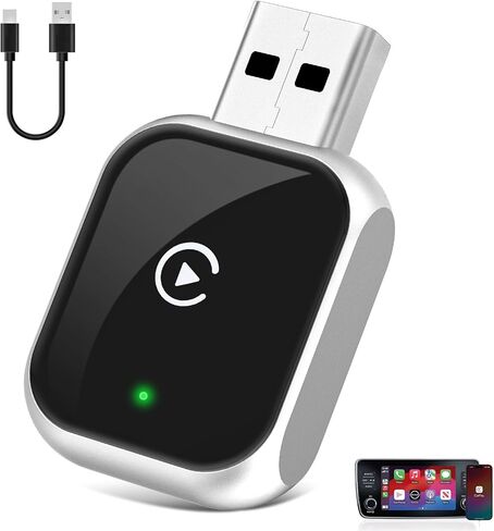 Wireless CarPlay Adapter for iPhone, 5.8GHz WiFi Bluetooth 5.3 Fast Auto Connect Dongle, USB A/C Dual Port Mini Metal Shell, Plug & Play Compatible with Factory Wired CarPlay Cars in Kuwait