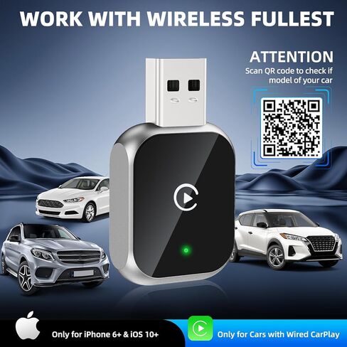 Wireless CarPlay Adapter for iPhone, 5.8GHz WiFi Bluetooth 5.3 Fast Auto Connect Dongle, USB A/C Dual Port Mini Metal Shell, Plug & Play Compatible with Factory Wired CarPlay Cars in Kuwait