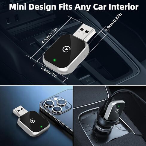 Wireless CarPlay Adapter for iPhone, 5.8GHz WiFi Bluetooth 5.3 Fast Auto Connect Dongle, USB A/C Dual Port Mini Metal Shell, Plug & Play Compatible with Factory Wired CarPlay Cars in Kuwait