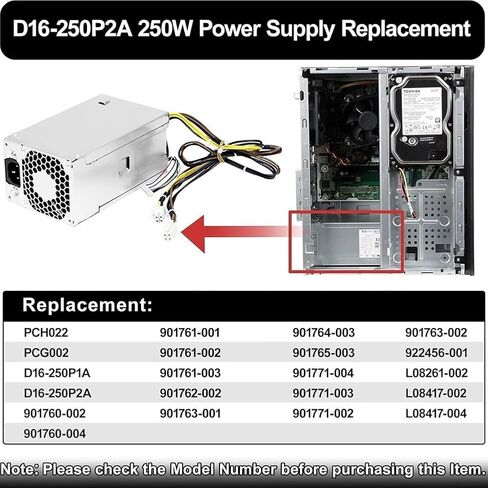 مصدر طاقة قابل للتعديل 250 وات D16-250P1A D16-250P2A L08417-002 لـ HP ProDesk 280/282/480/400/600/800 G3 G4 مع حماية التيار الزائد من الجهد الزائد in Kuwait