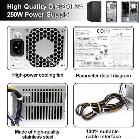 مصدر طاقة قابل للتعديل 250 وات D16-250P1A D16-250P2A L08417-002 لـ HP ProDesk 280/282/480/400/600/800 G3 G4 مع حماية التيار الزائد من الجهد الزائد in Kuwait