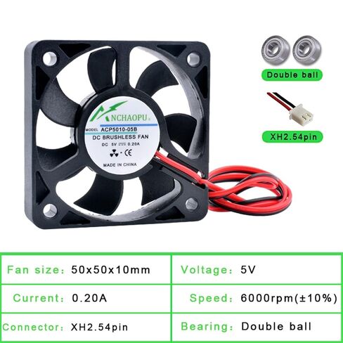ACP5010 5 سم 50 مم مروحة 50 × 50 × 10 مم DC5V 12 فولت 24 فولت 2 دبوس مروحة تبريد مناسبة لشاحن إمداد الطاقة العاكس للهيكل الصغير (5 فولت 2 محامل كروية) in Kuwait