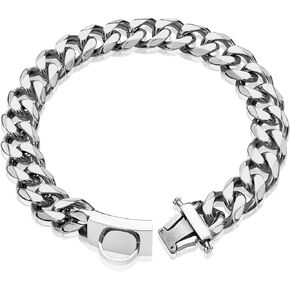 Dog Chain Collar Walking Metal Collar with Design Secure Buckle Cuban Link Strong Heavy Duty Chew Proof for Medium Dogs(19MM, 16") in Kuwait