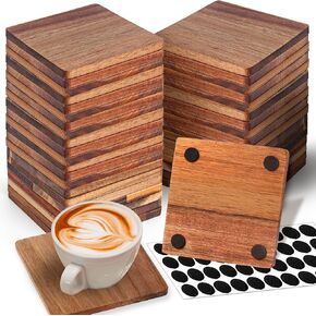 26 Pieces Unfinished Wood Coasters, 4 Inch Round Blank Wooden Coasters for Crafts with Non-Slip Silicon Dots for DIY Stained Painting Wood Engraving Home Decoration in Saudi Arabia