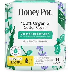 The Honey Pot Company - Herbal Heavy Flow Panty Liners - Organic Pads for Women - Infused w/Essential Oils for Cooling Effect, Organic Cotton Cover, & Ultra-Absorbent Pulp Core - Feminine Care - 20ct in Saudi Arabia