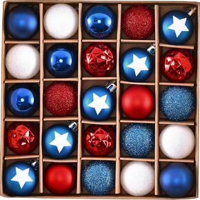 DecorbyHannah 4th of July Decorations, 49ct 30mm Small Patriotic Ornaments for Tree, Shatterproof Red Blue White Hanging Tree Decorations for Memorial Day, Independence Day, Flag Day in Kuwait