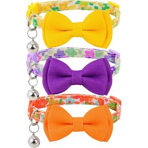 Cat Collar Set Pink 3pcs Leopard Plaid Solid Floral Bowtie Bell Safety Kitten Male Female Cats Kitten Pet [3pcs] Pink 1 in Kuwait