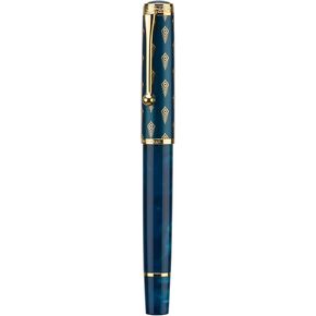 Hongdian N7 Blue Peacock Resin Piston Fountain Pen, Iridium Fine Nib Classic Pen, Smooth Writing Pen with Metal Box in Kuwait