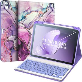 IPad 10th generation protective case 10.9-inch with keyboard, 7-color backlit detachable wireless BT keyboard split type, with pen holder, suitable for the 10th generation new iPad in 2022 (Blue) in Kuwait