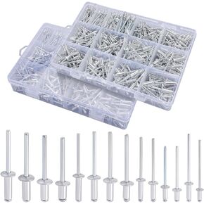 600pcs/1200pcs المسامير الأعمى البوب ​​البوب ​​بوب بوبس مجموعة تشويش ، 14 أحجام SAE المسامير الألومنيوم (3/32 "1/8" 5/32 "3/16") ، براميتات أعمى متنوعة مع مقسم وعلامة معادية للتخزين (600) in Kuwait