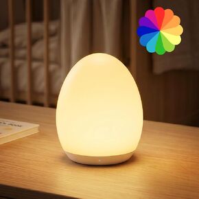 sympa Baby Night Light, Portable Nursery Light with LED 8-Color Mode, Rechargeable Baby Egg Night Light with 1 Hour Timer & Touch Control, up to 100H, Decor Light for Baby, Kids, White in Saudi Arabia