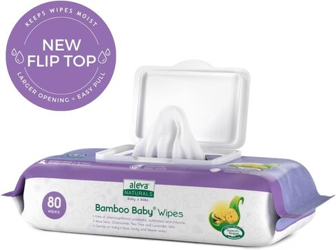 Aleva Naturals Bamboo Baby Wipes | Perfect for Sensitive Skin | Extra Strong and Ultra Soft | Natural and Organic Ingredients | Certified Vegan | 6 packs of 80ct – Total of 480ct (37944) in Saudi Arabia