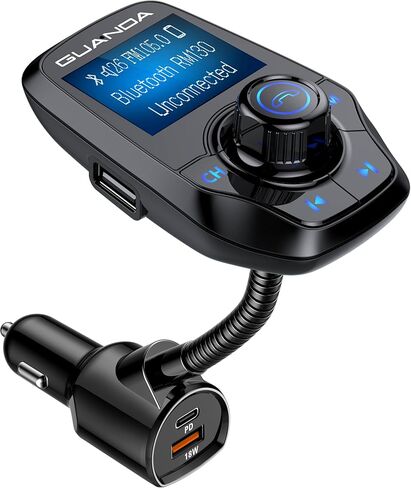 Bluetooth FM Transmitter (Upgraded Version) in-Car Wireless Radio Adapter Kit W 1.8" Color Display Hands-Free Call QC3.0 and Smart 2.4A Dual USB Ports, AUX Input/Output, TF Card MP3 Player in Saudi Arabia
