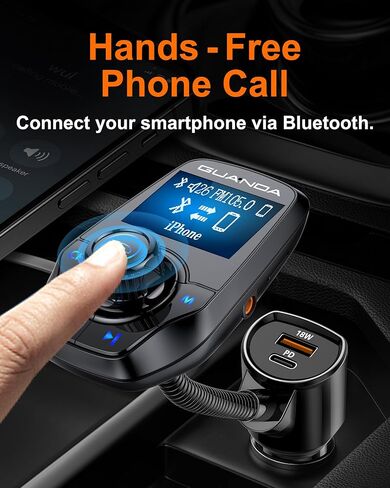 Bluetooth FM Transmitter (Upgraded Version) in-Car Wireless Radio Adapter Kit W 1.8" Color Display Hands-Free Call QC3.0 and Smart 2.4A Dual USB Ports, AUX Input/Output, TF Card MP3 Player in Saudi Arabia