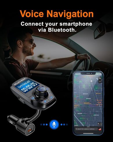 Bluetooth FM Transmitter (Upgraded Version) in-Car Wireless Radio Adapter Kit W 1.8" Color Display Hands-Free Call QC3.0 and Smart 2.4A Dual USB Ports, AUX Input/Output, TF Card MP3 Player in Saudi Arabia