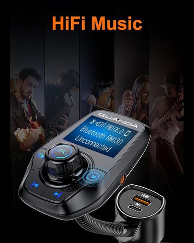 Bluetooth FM Transmitter (Upgraded Version) in-Car Wireless Radio Adapter Kit W 1.8" Color Display Hands-Free Call QC3.0 and Smart 2.4A Dual USB Ports, AUX Input/Output, TF Card MP3 Player in Saudi Arabia