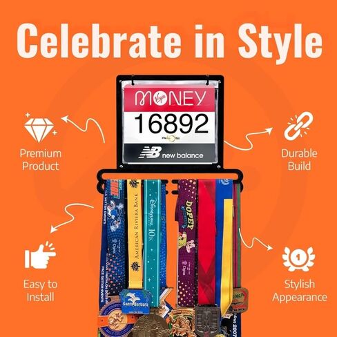 Race Bib and Medal Display, Medal Hanger Display, Medal Holder, Bib Boards for Runners, Medal Hanger, Medal holder Display, Running Medal Hanger Display - Displays up to 50+ Medals and 100+ Race Bibs in Saudi Arabia