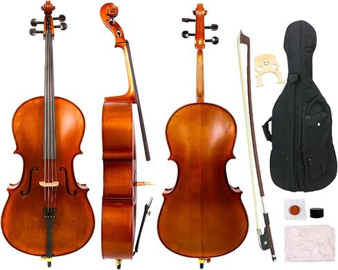 Acoustic Cello 1/2 Size Handmade Solid Wood Spruce Wood Top Maple Wood Back Cello Instrument with Bag & Bow (4 string 1/2 Cello Brown) in Saudi Arabia