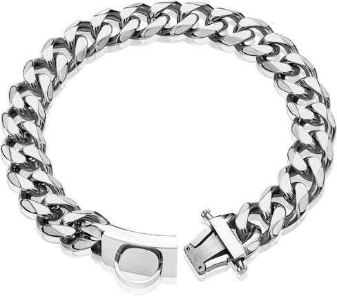 Dog Chain Collar Walking Metal Collar with Design Secure Buckle Cuban Link Strong Heavy Duty Chew Proof for Medium Dogs(19MM, 16") in Kuwait