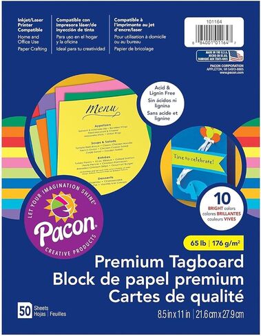 Pacon Premium Tagboard Paper, 50-Count, Brights Assorted, 10 Colors (101164) in Saudi Arabia