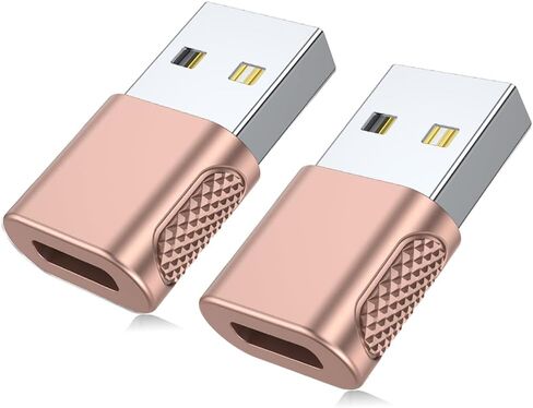 USB-C Female to USB-A Male Adapter (2-Pack), 18W Fast Charging, 480Mbps Data Transfer, Audio & CarPlay Support, Durable Zinc Alloy Metal Converter - Rose Gold in Kuwait