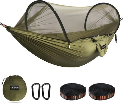 Chihee Ultra-Light Travel Camping Hammock Pop-up Net Hammock 660lbs Load Capacity,Breathable,Quick-Drying Parachute Nylon 2 Premium Carabiners,2 Tree Slings Included for Outdoor Backpacking Hiking in Kuwait