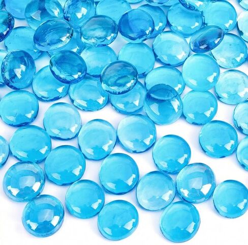 DomeStar 1LB رخام زجاجي مسطح، خرز زجاجي أزرق مائي، حشو مزهرية كبيرة، أحجار كريمة، حصى مزخرفة لطاولة حوض السمك ديكور المنزل DIY Craft in Saudi Arabia