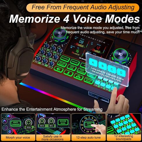 خلاط صوت معدات البودكاست Tenlamp G9 ، وحدة التحكم في بطاقة الصوت الحية مع الواجهات الصوتية Microphone 3.5/6.35mm ، تغيير الصوت ، تقليل الضوضاء in Saudi Arabia