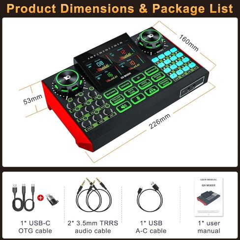 خلاط صوت معدات البودكاست Tenlamp G9 ، وحدة التحكم في بطاقة الصوت الحية مع الواجهات الصوتية Microphone 3.5/6.35mm ، تغيير الصوت ، تقليل الضوضاء in Saudi Arabia