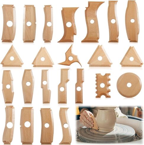 7 Pieces Pottery Tools Pottery Foot Shaper Tools Pottery Trimming Tools Pottery Profile Rib Bundle Foot Shaper for Pottery Ceramics for Carving Clay Molds Clay Ceramics, Beech Wood, Stylish Style in Kuwait