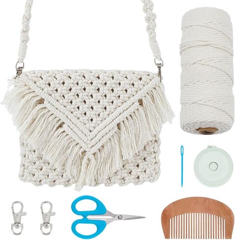 INFUNLY DIY Macrame Bag Kit for Adults Beginners Girls Macrame Handbag Making Kit Handmade Knotting Handbag Kit with Cotton Cord & Instructions for Women Teen Girls Christmas Gift in Saudi Arabia