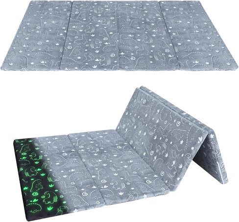 MeMoreCool Kids Floor Mattress, 48x72 Inch Foldable Play Mat, Grey Star | Grey star 4x6 ft foam tatami futon mat in Saudi Arabia