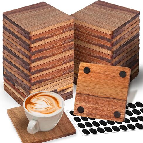 26 Pieces Unfinished Wood Coasters, 4 Inch Round Blank Wooden Coasters for Crafts with Non-Slip Silicon Dots for DIY Stained Painting Wood Engraving Home Decoration in Saudi Arabia