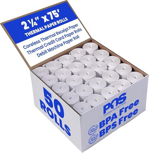 Thermal Paper Rolls 2-1/4 x 30 ft | 25mm diameter | fits PIDION BIP-1500 | CORELESS | BPA Free | 144 rolls per case in Saudi Arabia