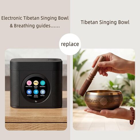 Singing Bowl & Sleep Sound Machine with 19 Tibetan Bowl Sounds, 4 Meditation Sounds, 20 White Noises, Breathing Trainer, Touchscreen, Stereo Sound, Stepless Volume Control, Rechargeable Battery in Saudi Arabia