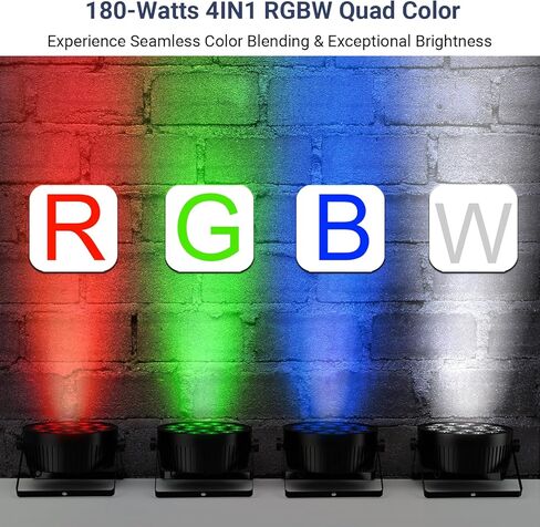 180W RGBW PAR LIGHTS DMX - LED Stage Par Lights 2 Pack مع 4IN1 خلط ألوان ربع سلس مع Control DMX Multi -modes سهلة الإعداد لكنيسة حفلات الزفاف DJ والعروض الحية in Saudi Arabia