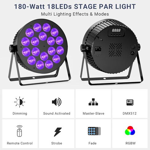 180W RGBW PAR LIGHTS DMX - LED Stage Par Lights 2 Pack مع 4IN1 خلط ألوان ربع سلس مع Control DMX Multi -modes سهلة الإعداد لكنيسة حفلات الزفاف DJ والعروض الحية in Saudi Arabia