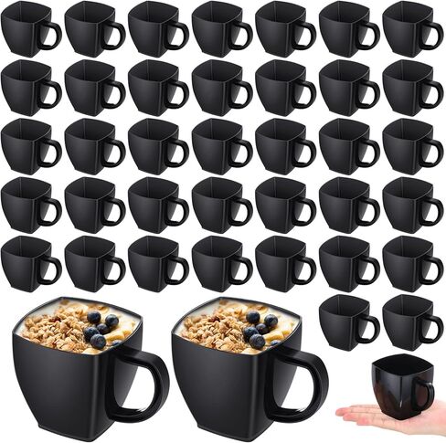 Amyhill 100 Pcs 5 oz Disposable Tea Cups Bulk Mini Plastic Tea Cup Bulk with Handle Hard Coffee Mug Reusable Square Espresso Mugs for Party Wedding (Clear) in Saudi Arabia