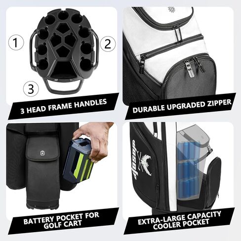 Golf Cart Bag T-Lock 14 Way Full-Length Divider Top Fixed Slots Clubs Organized Premium Oxford Cloth Golf Bag for Men Women Black Blue Green 13 Pockets with 3 Handles Cooler Bag Rain Cover in Saudi Arabia