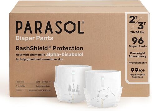 Parasol Chlorine Free Disposable Diaper Pants, Size 4 (2T-3T) 48 Count, Pull On Style with RashShield Protection and Active 360 Comfort Wrap, Hypoallergenic Training Diaper in Saudi Arabia