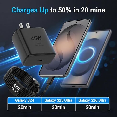 Samsung 45W USB-C Charger Super Fast Charging Android Phone Charger Block & 10FT Type C Charger Cable Cord for Samsung Galaxy S24 Ultra/S24/S24+/S23Ultra/S23/S23+/Note 10/20/S20/S21,Tab S7/S8 in Saudi Arabia