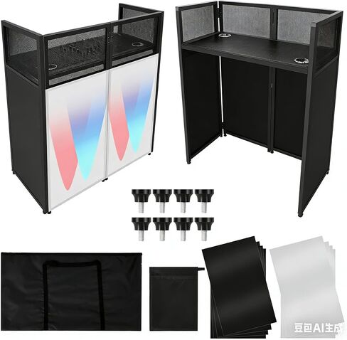 كشك واجهة DJ المحمولة ، 52 "L x 48" H x 26 "W DJ Table Table مع محطة أبيض وأسود ، محطة معدنية قابلة للطي على طاولة DJ مع أقدام قابلة للتعديل للحفلة in Saudi Arabia
