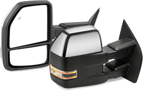 Towing Mirrors Left & Right Pair For 2007-2014 F-150, POWER HEATED,W/AMBER SIGNAL,W/PUDDLE LIGHT, Covex Lens, BLACK Mirror Driver Passenger LH RH Replacement in Saudi Arabia