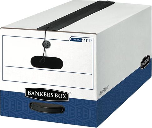 Bankers Box 12 Pack Liberty Plus Heavy-Duty File Storage Boxes, FastFold, String and Button with Extra Seal, Legal, White/Blue in Saudi Arabia