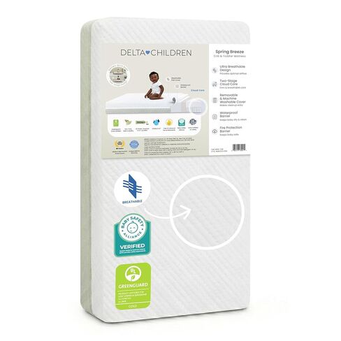 Delta Children Summer Breeze Mattress - Breathable Baby Crib & Toddler Mattress with Cloud Core - Machine Washable Cover - GREENGUARD Gold – Waterproof - Sustainably Sourced Core, Apricot/White in Saudi Arabia