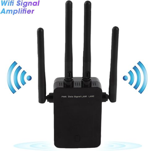 موسع نطاق WiFi مكرر لاسلكي 2 منفذ LAN معزز إشارة لاسلكية مكرر الإنترنت مع منفذ إيثرنت لجهاز التوجيه المنزلي مكبر صوت ثنائي النطاق (أسود) in Kuwait