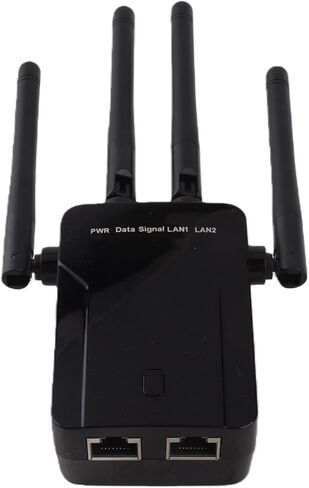 موسع نطاق WiFi مكرر لاسلكي 2 منفذ LAN معزز إشارة لاسلكية مكرر الإنترنت مع منفذ إيثرنت لجهاز التوجيه المنزلي مكبر صوت ثنائي النطاق (أسود) in Kuwait