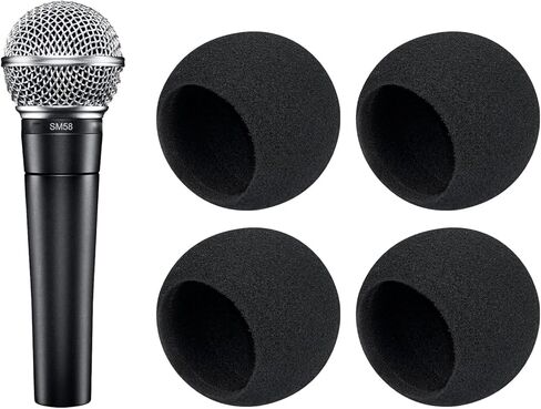 SOULWIT 4Pcs Microphones Pop Filter for Shure SM58/SM58 Pro/BETA 58A, Protective Mic Cover Windscreen Foam - Black in Kuwait