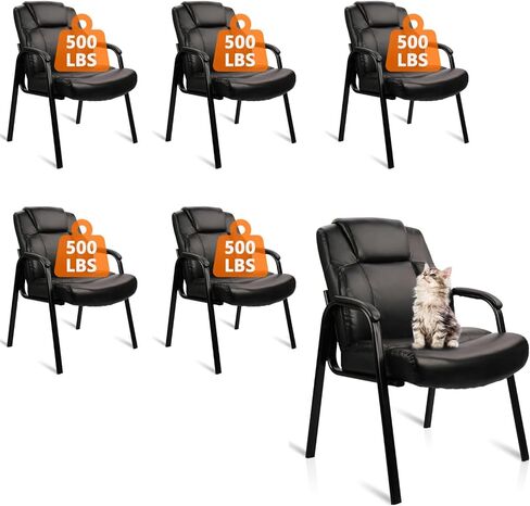 CLATINA Big & Tall 400 lb. Guest Chair, Leather Reception Chairs with Padded Arm Rest for Waiting Room Office Home and Meeting Conference-Black, 2 Pack in Kuwait